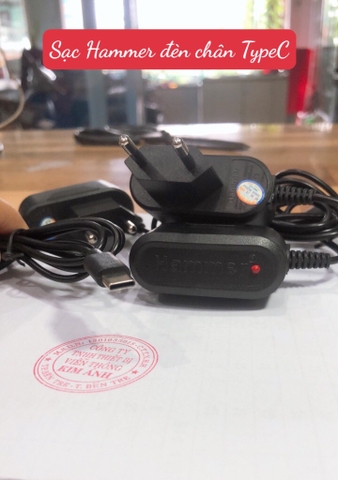 Sạc điện thoại hiệu Hammer chân cắm Type C màu đen có đèn dùng cho máy cỏ, Hàng chính hãng