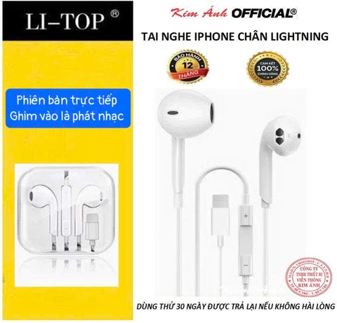 Tai nghe Li-Top chân cắm Lightning phiên bản trực tiếp ghim vào là phát nhạc, hàng chính hãng có giấy ủy quyền phân phối