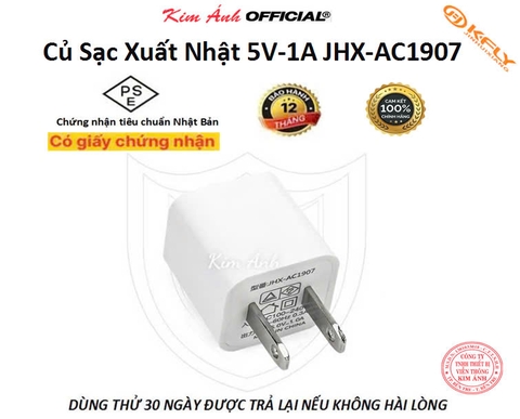 Củ sạc xuất Nhật KFLY (JHX-AC1907) 1A, chứng nhận PSE tiêu chuẩn Nhật Bản, dùng thử 30 ngày, bảo hành chính hãng 1 năm
