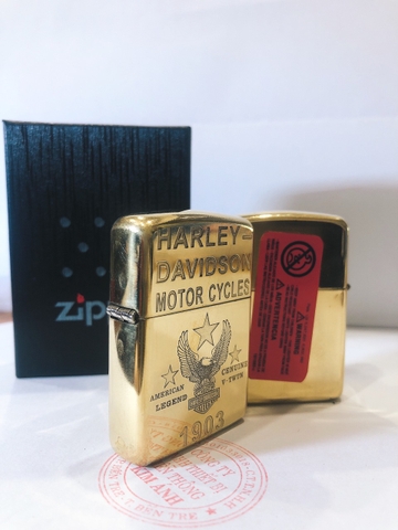 Bật lửa Zippo Armor vỏ dầy, khắc chìm HARLEY- LOGO MOTOR Chim Đại Bàng và 3 Sao, Hàng loại 1 vỏ bằng đồng có tem đỏ