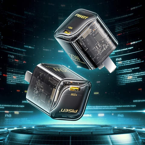 Cóc sạc nhanh PISEN Quick Ice Crystal PD 20W Explorer KPD201 siêu nhỏ, vỏ ngoài trong suốt lộ main, Hàng chính hãng