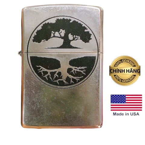 Bật lửa, hộp quẹt Zippo MỸ Street Chrome khắc ăn mòn đổ sơn full nắp mẫu cây của cuộc đời, Hàng chính hãng