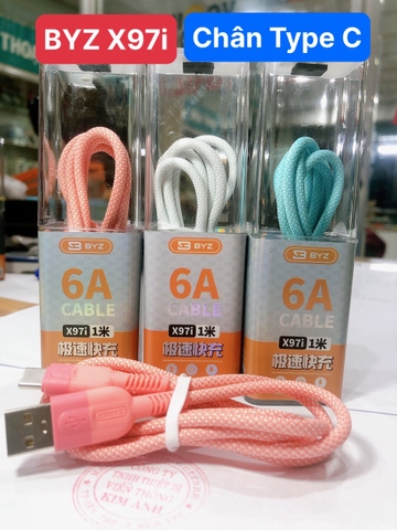 Dây sạc nhanh  BYZ X97T dòng điện 6A, chân cắmType C, dây dù chắc chắn, Hàng chính hãng