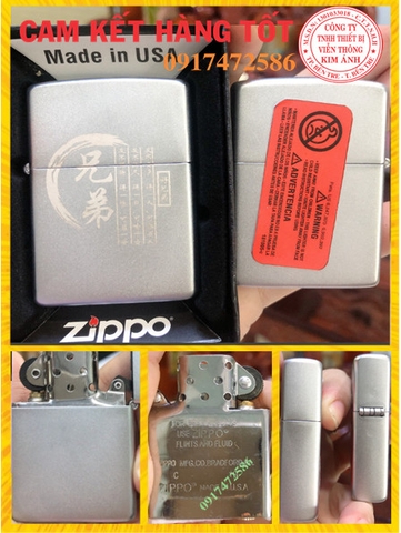 BẬT LỬA ZIPPO SATIN TÌNH NHƯ HUYNH ĐỆ MAIN USA - HỘP QUẸT ZIPPO
