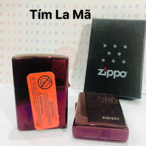 Bật lửa, hộp quẹt ZIPPO màu Tím mộc đáy La Mã loại trơn bóng, Kim Ánh nhập hàng cao cấp vỏ bằng đồng có dán tem đỏ