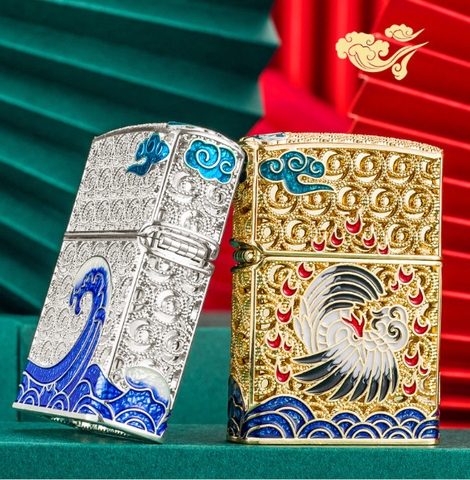 Hộp quẹt, bật lửa Chief đồng nguyên chất chủ đề Phượng Hoàng, hàng cao cấp vỏ bằng đồng