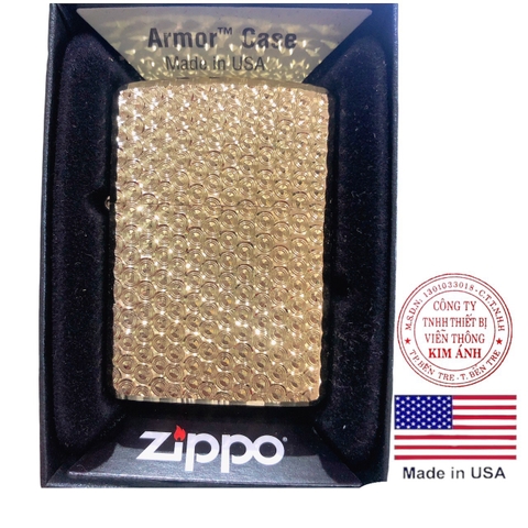 Bật lửa Zippo MỸ ARMOR BRASS gõ búa 5 mặt chủ đề Kim Tiền, Hàng chính hãng