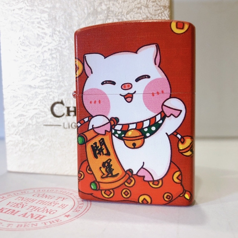 Vỏ hộp quẹt, bật lửa Chief đồng nguyên chất chủ đề Lợn May Mắn, hàng cao cấp vỏ bằng đồng