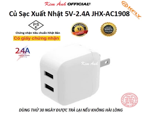Củ sạc xuất Nhật 2.4A KFLY ( JHX-AC1908) chứng nhận PSE tiêu chuẩn Nhật Bản, dùng thử 30 ngày, bảo hành chính hãng 1 năm