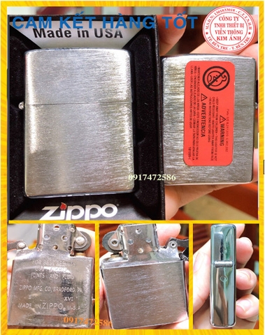 LA MÃ -Bật lửa Zippo Bạc Xước main USA Mọc đáy La mã, Vỏ bằng đồng ruột thép không gỉ, có tem đỏ
