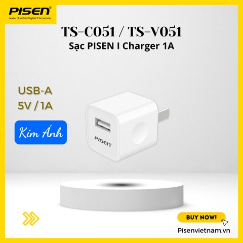 Cóc sạc Pisen Charger 1A  (TS-C051  ) dùng cho Iphone - Hàng chính hãng