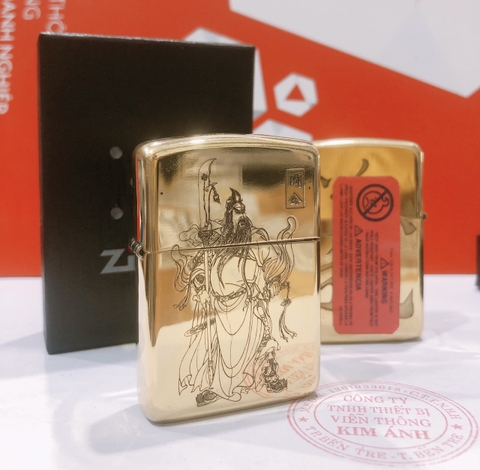 Bật lửa Zippo Amorr vỏ dầy, khắc chìm ông Quan Công, hàng loại 1 vỏ bằng đồng có tem đỏ