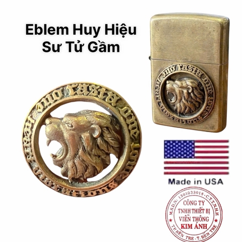 Miếng Eblem dán trang trí Zippo chủ đề Sư Tử Gầm, chất liệu đồng thau, hàng chuẩn zin Mỹ