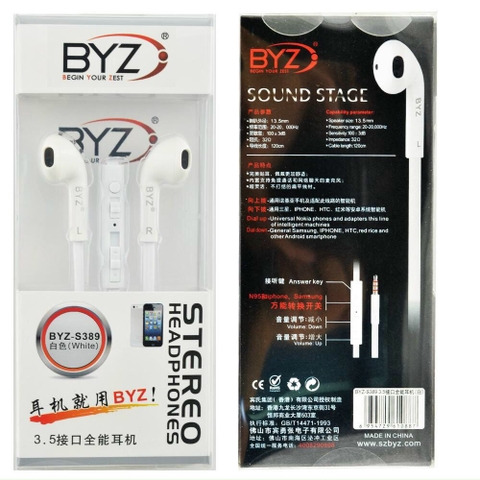 [Mã ELHACE giảm 4% đơn 300K] Tai nghe điện thoại BYZ s389 có mic loại xịn - Hàng Chính Hãng BẢO HÀNH 12 THÁNG