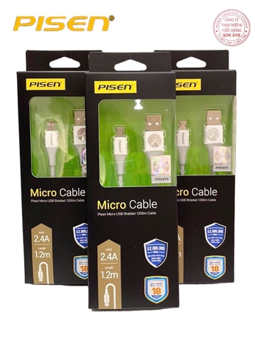 Dây sạc nhanh PISEN Micro USB 2.4A braided 1200m (Anti-break)- (MU18-1200), dây dù chống rối, hàng chính hãng
