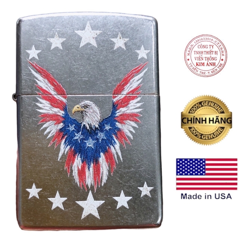 Bật lửa Zippo Mỹ Street Chrome In Sơn Full Nắp Chủ Đề Chim Mỹ, Hàng chính hãng