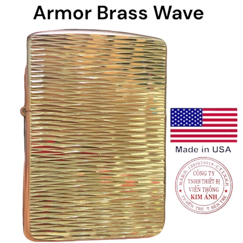 Bật lửa, hộp quẹt Zippo Mỹ Brass Armor Brass Wave làn sóng 2 mặt, Hàng chính hãng