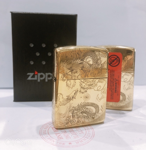 Bật lửa, hộp quẹt Zippo Armor vỏ dầy, khắc chìm chủ đề Long Phụng Giao Tranh, Hàng loại 1 vỏ bằng đồng có tem đỏ