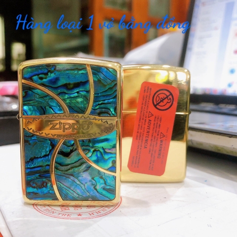 Bật lửa Zippo Armor vỏ dầy khắc ăn mòn cẩn xà cừ Zippo BRADFORD, hàng loại 1 vỏ đồng có tem đỏ