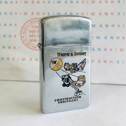 Bật lửa Zippo Slim Mỹ xưa chủ đề Thiết Bị Xây Dựng sản xuất 1965, Cam kết hàng chính hãng có giấy Hải quan gửi kèm theo