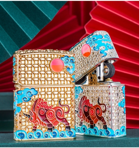 Bật lửa, hộp quẹt Chief đồng nguyên chất chủ đề Cung hoàng đạo Kim Ngưu, mã CF1265J