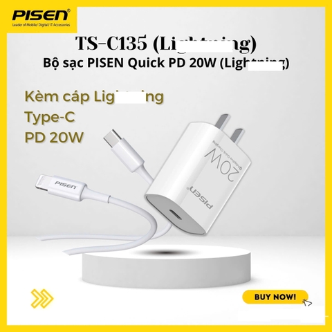Bộ sạc Pisen Quick  (TS-C135) kèm cáp Type C ra IOS, Hàng chính hãng nội địa