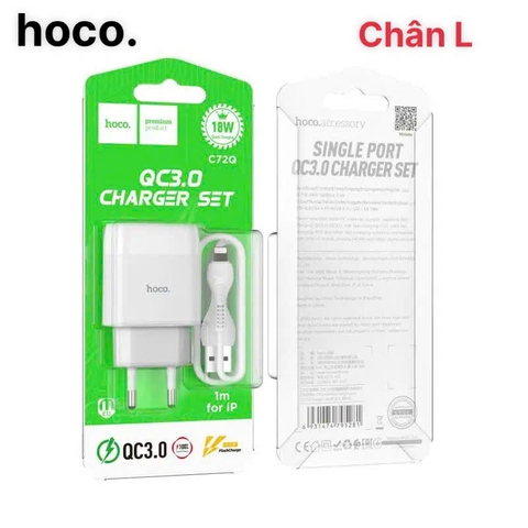 Chân L - Bộ sạc nhanh Hoco C72Q 18W, QC3.0 Chuôi cắm L, dùng thử 30 ngày , bảo hành chính hãng 12 tháng