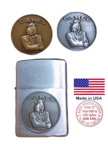 Eblem trang trí Zippo Mỹ chủ đề CAMEL, Chất liệu Inox không gỉ, Zin nhập Mỹ