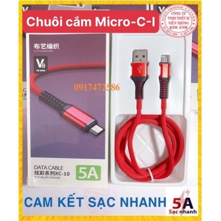 Dây sạc nhanh Lecun XC-10, 5V- 5A, bện vải dù - Hàng Chính Hãng bảo hành 12 tháng