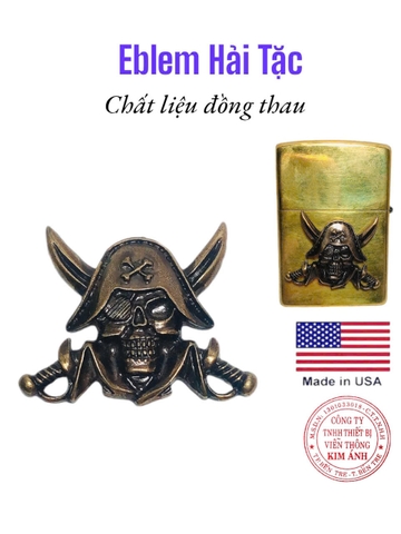 Eblem dán trang trí Zippo chủ đề Hải Tặc chất liệu đồng thau Solid Brass, hàng chuẩn zin Mỹ
