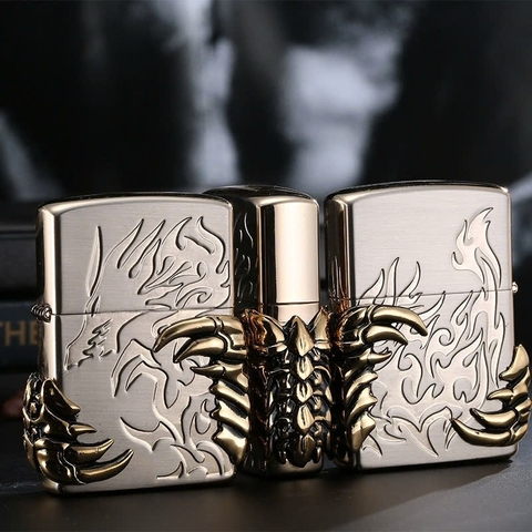 Bật lửa, hộp quẹt CHIEF chính hãng khắc laser, đắp nổi chủ đề Móng Rồng, hàng chính hãng vỏ bằng đồng