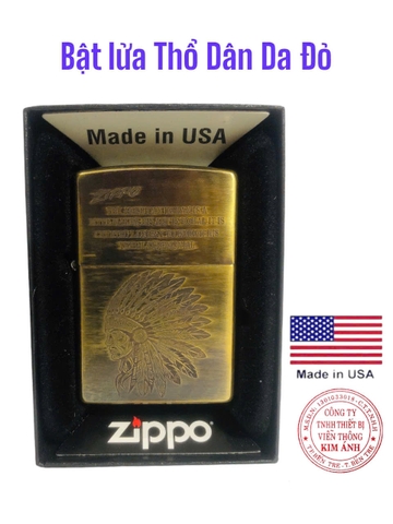 Bật lửa Zippo Mỹ Brass chủ đề Thổ Dân Da Đỏ, Hàng chính hãng nhập Mỹ