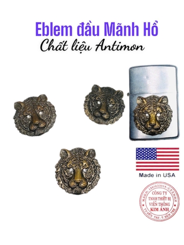 Eblem dán trang trí Zippo chủ đề đầu Mãnh Hổ chất liệu hợp kim nhôm, hàng chuẩn zin hãng sản xuất
