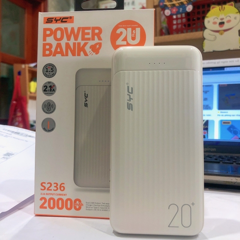 Sạc Dự Phòng SYC S236 20000 mAh, vỏ nhám chồng trượt, hàng chính hãng