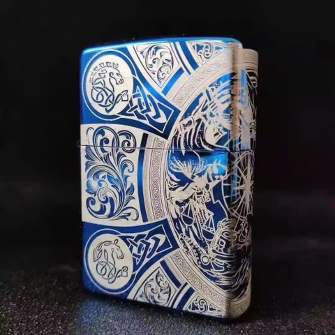 Hộp quẹt, bật lửa ZIPPO chủ đề 4 Kỵ Sĩ Khải Huyền màu xanh, Kim Ánh nhập hàng cao cấp vỏ bằng đồng có dán tem đỏ