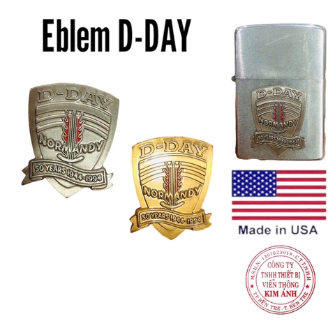 Eblem dán trang trí Zippo chủ đề D-DAY, chất liệu hợp kim, hàng chuẩn zin Mỹ