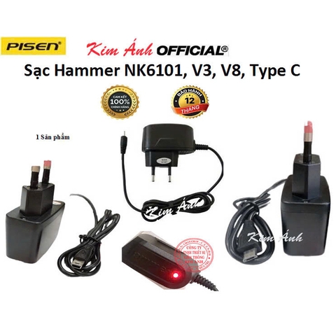 Sạc điện thoại Hammer có đèn chính hãng các loại chuôi Micro, Type C, chuôi V3, chuôi Kim, dùng cho máy nút bấm, loa