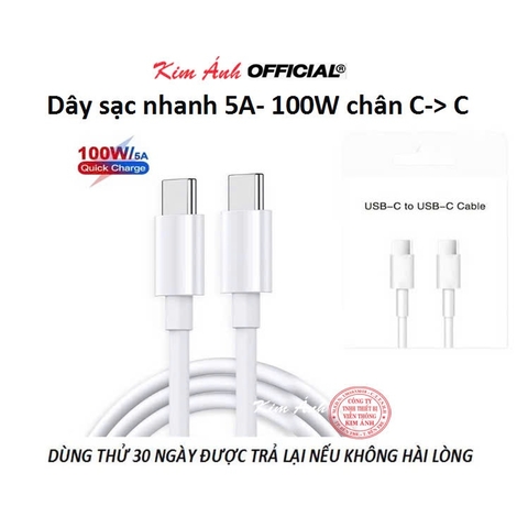 Dây sạc siêu nhanh dùng cho các dòng máy chân Type C ra Type C, 5A công suất 100W, chính hãng nhà máy Bắc Ninh Việt Nam