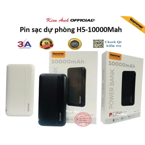 Pin sạc Dự Phòng Hammer H5 dung lượng 10000mah, có tem chống giả, Hàng chính hãng