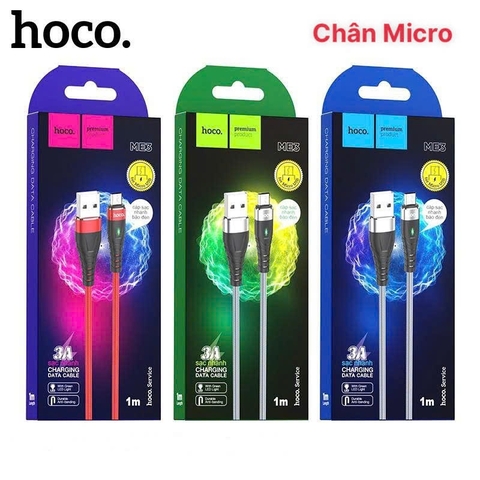 Dây sạc nhanh 3A báo đèn Hoco ME3 chân Micro cho dùng thử 30 ngày, bảo hành chính hãng 12 tháng
