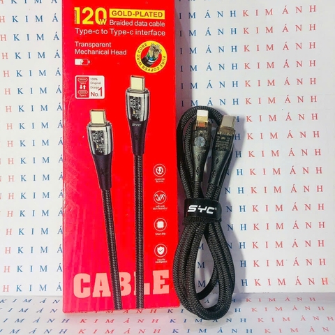 Dây sạc nhanh SYC PP-10 công suất 120W lộ main trong suốt có đèn báo, hàng chính hãng