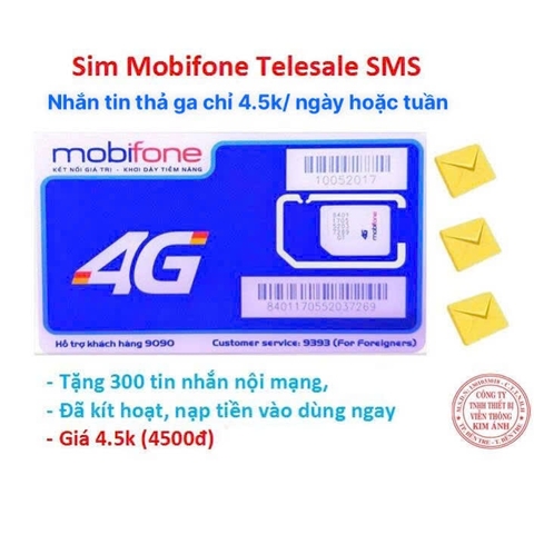 Sim Mobifone dùng mãi mãi Telesale ưu đãi 300 tin nhắn chỉ 4500đ, Hàng Chính Hãng