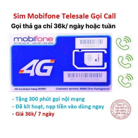 Sim Mobifone 4G dùng mãi mãi Telesale ưu đãi gọi 300 phút chỉ 36k/ ngày hoặc tuần, Hàng Chính Hãng