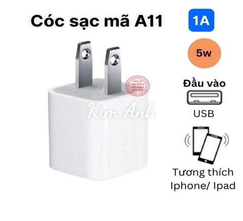 Cóc sạc điện thoại  MÃ A11, DÒNG ĐIỆN 5V-1A loại tốt