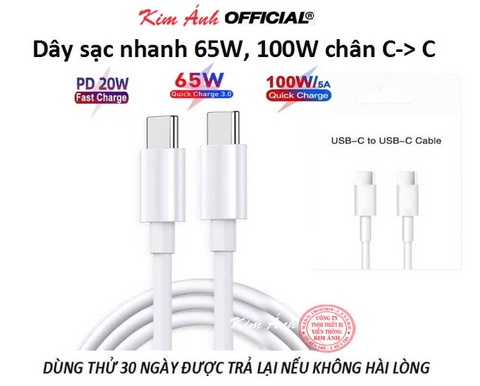 Dây sạc nhanh PD 65W, 100w chân Type C ra Type C sạc rất nhanh vào pin, Kim Ánh bảo hành 12 tháng