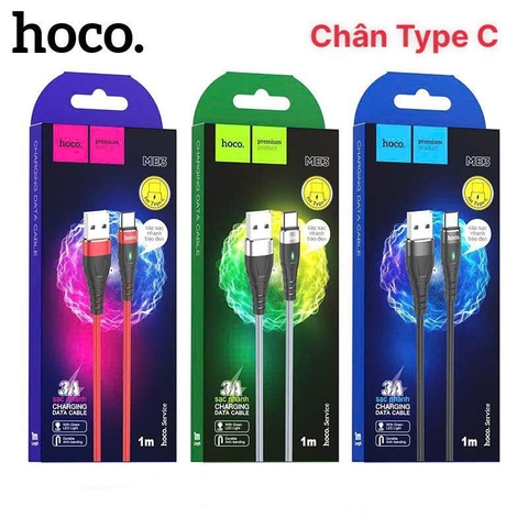 Dây sạc nhanh 3A báo đèn Hoco ME3 chân Type C, cho dùng thử 30 ngày, bảo hành chính hãng 12 tháng