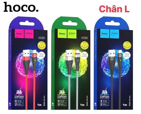 Dây sạc nhanh 3A báo đèn Hoco ME3 chân L cho dùng thử 30 ngày, bảo hành chính hãng 12 tháng