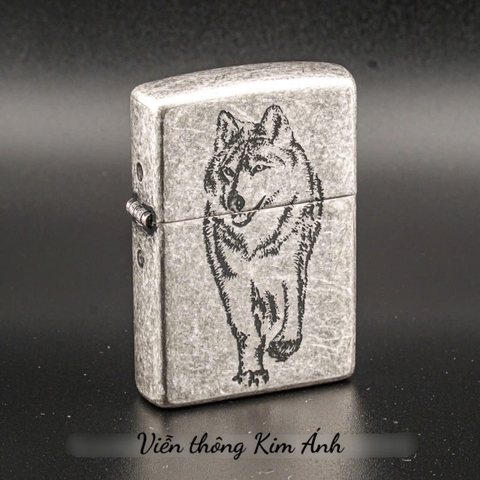 Bật Lửa Zippo SÓI GẤM LOẠI GIẢ CỔ, Vỏ bằng đồng, ruột thép không gỉ, Có Tem Đỏ