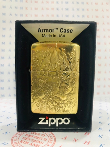 Bật lửa Zippo Armor Brush Brass MỸ mã 168 khắc 3D nổi 2 mặt Hồ Ly Chúa 9 đuôi, Hàng chính hãng