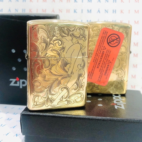 Bật Lửa Ziippo khắc 5 MẶT HÌNH THIẾU NỮ, Vỏ đồng có tem đỏ